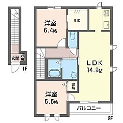 カーサ・フォンテーヌF 2LDKの間取図画像