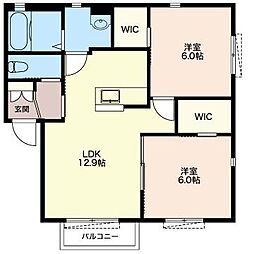 モンレーヴ 1階2LDKの間取り