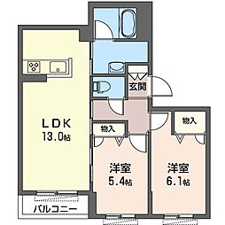 エクラシエ 2LDKの間取図画像