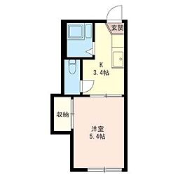 四街道ウエストヴィラ 1Kの間取図画像