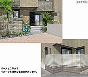 敷地内には緑豊かな植栽があり、日常生活に安らぎを演出いたします。1階世帯は前面に配慮してフェンスを設置しております。