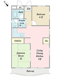 石渡第七ビル 2LDKの間取図画像