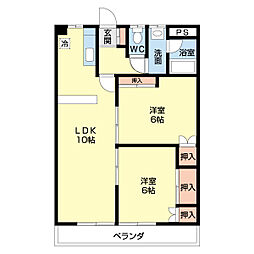 サンワハイツ 2LDKの間取図画像