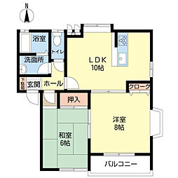 カーサ中山B 2LDKの間取図画像