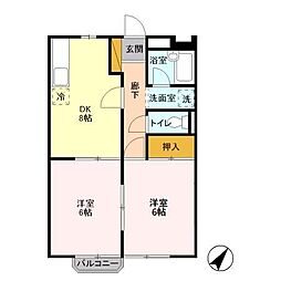 コスモプラザC 2DKの間取図画像