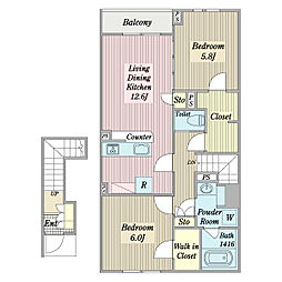 アルシオーネ 2階2LDKの間取り