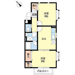 プリムヴェール 2DKの間取図画像