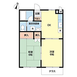 グリーンリーフ 2DKの間取図画像