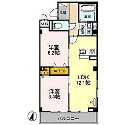 エクセレントヒルズ 2LDKの間取図画像