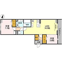 川口市戸塚東2丁目アパート 2LDKの間取図画像