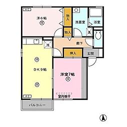 ロイヤルガーデンB 2DKの間取図画像