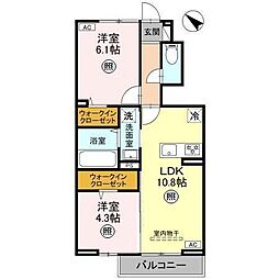 桶川市泉2丁目アパート 2LDKの間取図画像