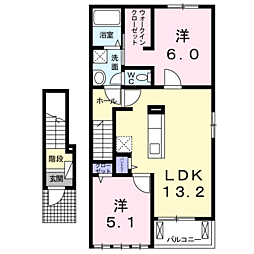 サンリット・ビラ壱番館 2LDKの間取図画像