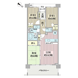 レクセルプライム宮原 3LDKの間取図画像