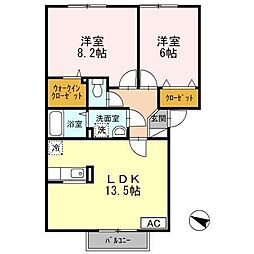 ドミール旭B棟 2LDKの間取図画像