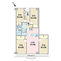 西武拝島ハイツ2号棟 4LDKの間取図画像