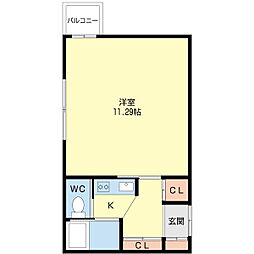 伸栄マンション 1Kの間取図画像