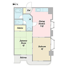 グレースアムレー 1階2DKの間取り