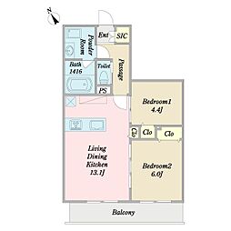 Wisteria Crest 2LDKの間取図画像