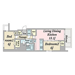 ラーナ府中 2LDKの間取図画像