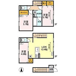 セレスティア竹ノ塚 203 2階3LDKの間取り