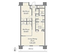 プロシードアルティア西新井 2LDKの間取図画像