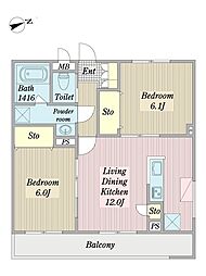 グラーツィアＢ棟 2階2LDKの間取り