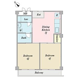 グレース六木 2DKの間取図画像