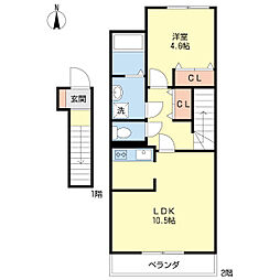 ニュードエル3 1LDKの間取図画像
