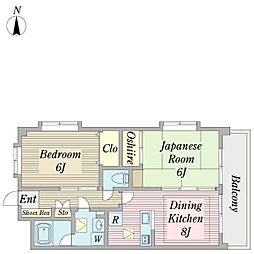 サザングレース201 2階2DKの間取り