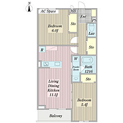 ピースラルゴ 2LDKの間取図画像