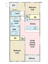 ベルヴィラ 2LDKの間取図画像