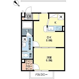 かすみ草 1DKの間取図画像