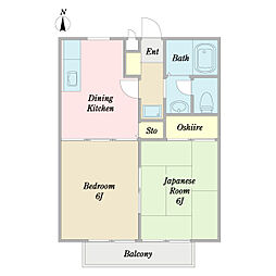 エイブルガーデンA棟 2DKの間取図画像