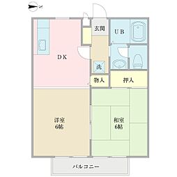 エイブルガーデンC棟 2DKの間取図画像