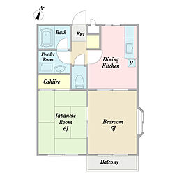 パレス藍2番館 2DKの間取図画像