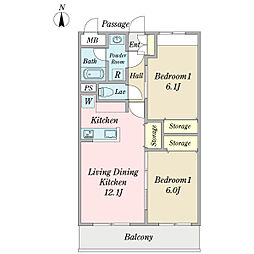 フォンティーヌ 2LDKの間取図画像