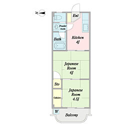 中島ハイツ 2DKの間取図画像