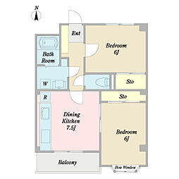 コーポラスリバーヒルズ 2DKの間取図画像