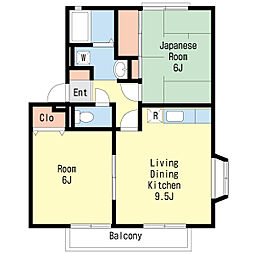 サンビレッジ南柏モミジ館 2LDKの間取図画像