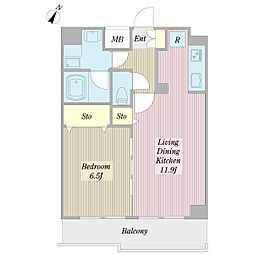 ジュネスアース 1LDKの間取図画像