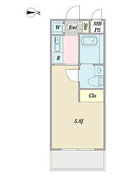 SS.FLAT都立大学 1Kの間取図画像