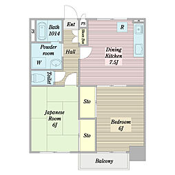 フォレスタ壱番館 2DKの間取図画像