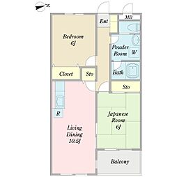 ラヴィサントゥール 2LDKの間取図画像