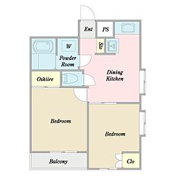 パインハイツ 2DKの間取図画像