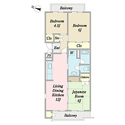 みずほ台団地6-1 3LDKの間取図画像