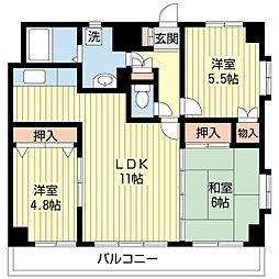 明慧プラザ参番館 3LDKの間取図画像
