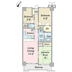 朝日白金台マンション 3LDKの間取図画像