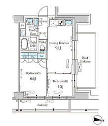 パークアクシス木場キャナルウエスト 2DKの間取図画像