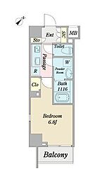 プレアデス東伏見 5階1Kの間取り